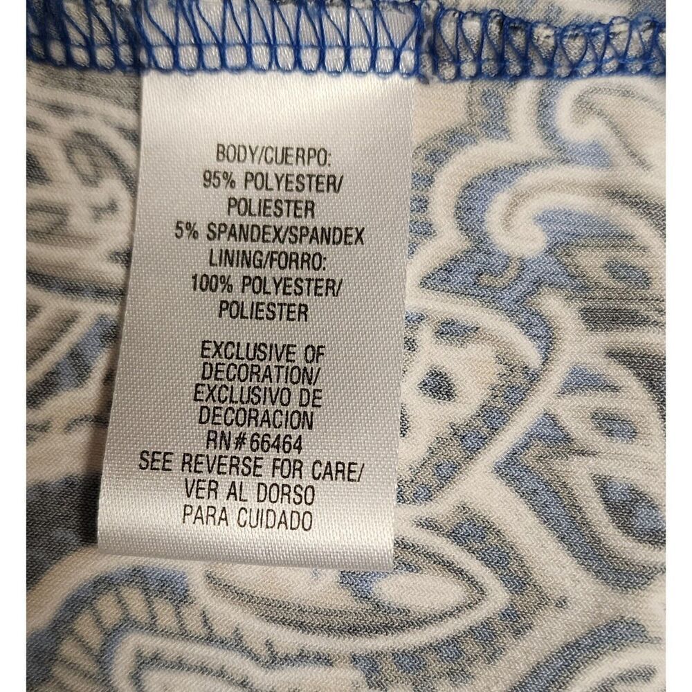Studio One Shift Paisley Floral Stretch Dress Women Size Large Color Blue White - Picture 6 of 7
